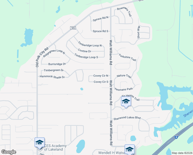 map of restaurants, bars, coffee shops, grocery stores, and more near 1351 Covey Circle South in Lakeland