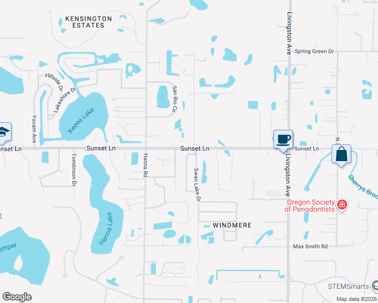 map of restaurants, bars, coffee shops, grocery stores, and more near 18442 Sterling Silver Circle in Lutz