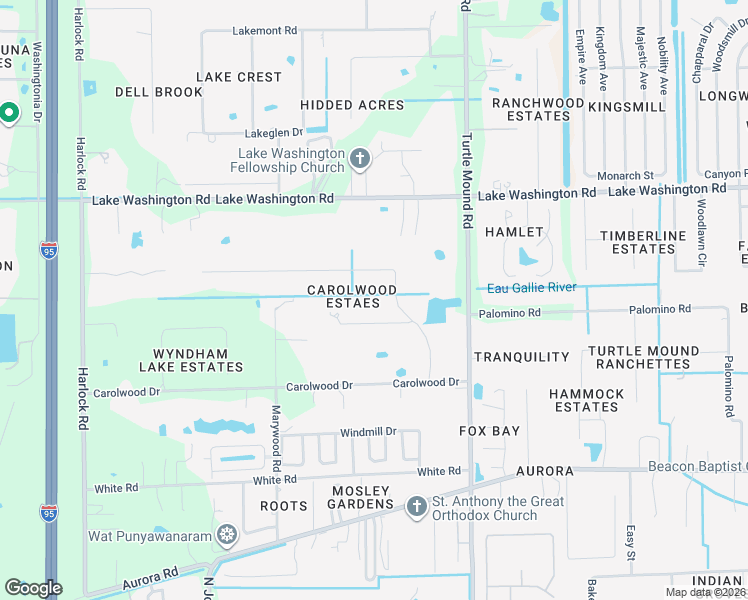 map of restaurants, bars, coffee shops, grocery stores, and more near 4131 Careywood Drive in Melbourne