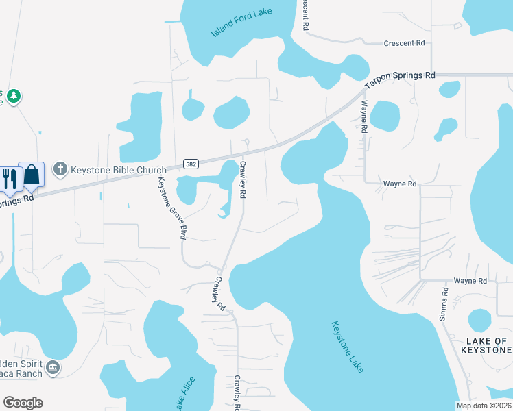 map of restaurants, bars, coffee shops, grocery stores, and more near 18408 Keystone Manor Road in Odessa