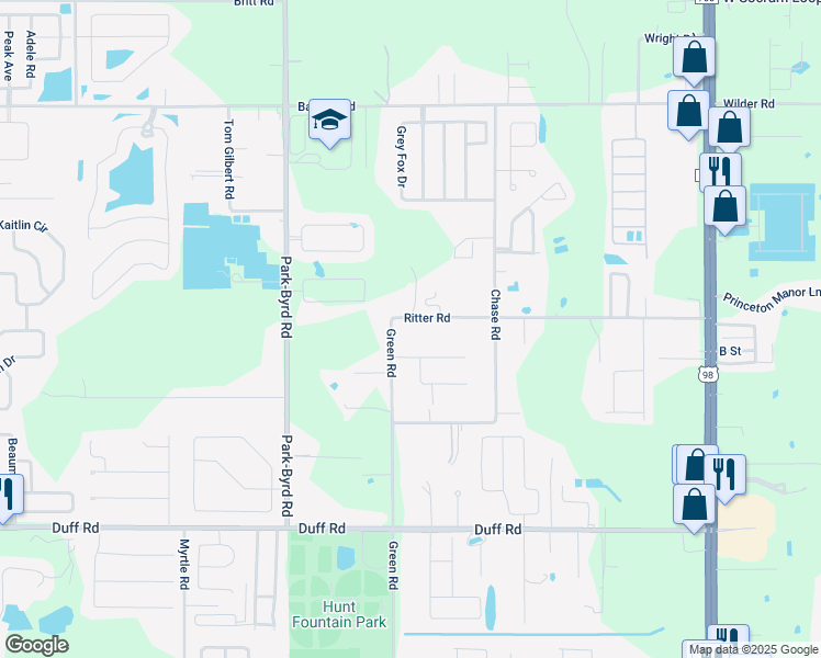 map of restaurants, bars, coffee shops, grocery stores, and more near 1825 Ritter Road in Lakeland