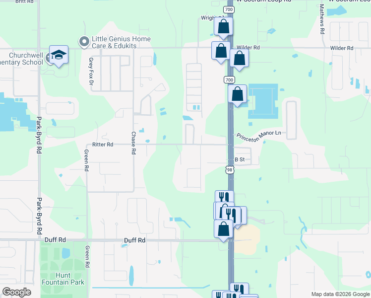 map of restaurants, bars, coffee shops, grocery stores, and more near 1430 Ritter Road in Lakeland