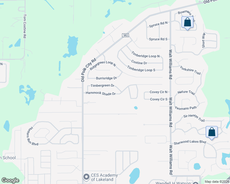 map of restaurants, bars, coffee shops, grocery stores, and more near 1027 Timbergreen Drive in Lakeland