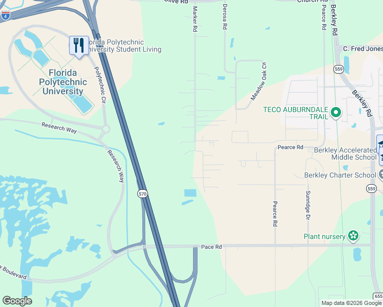 map of restaurants, bars, coffee shops, grocery stores, and more near 1808 Marker Road in Polk City