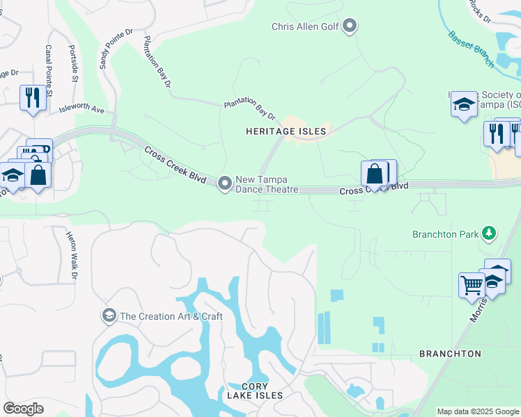 map of restaurants, bars, coffee shops, grocery stores, and more near 18018 Lanai Isle Drive in Tampa