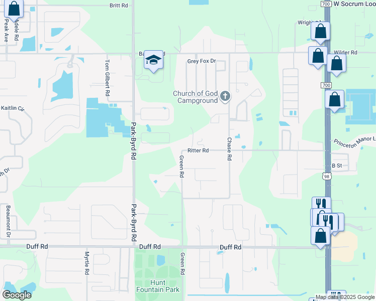map of restaurants, bars, coffee shops, grocery stores, and more near 1825 Ritter Road in Lakeland