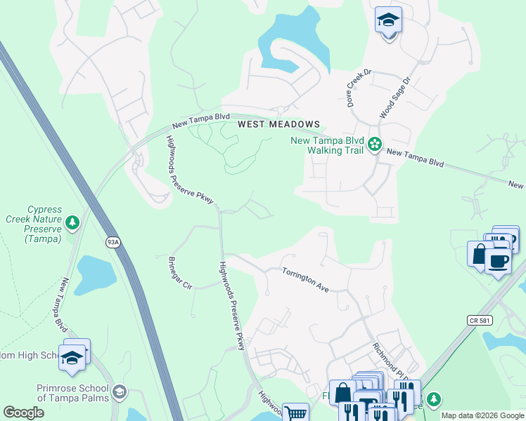 map of restaurants, bars, coffee shops, grocery stores, and more near 8123 Stone Path Way in Tampa