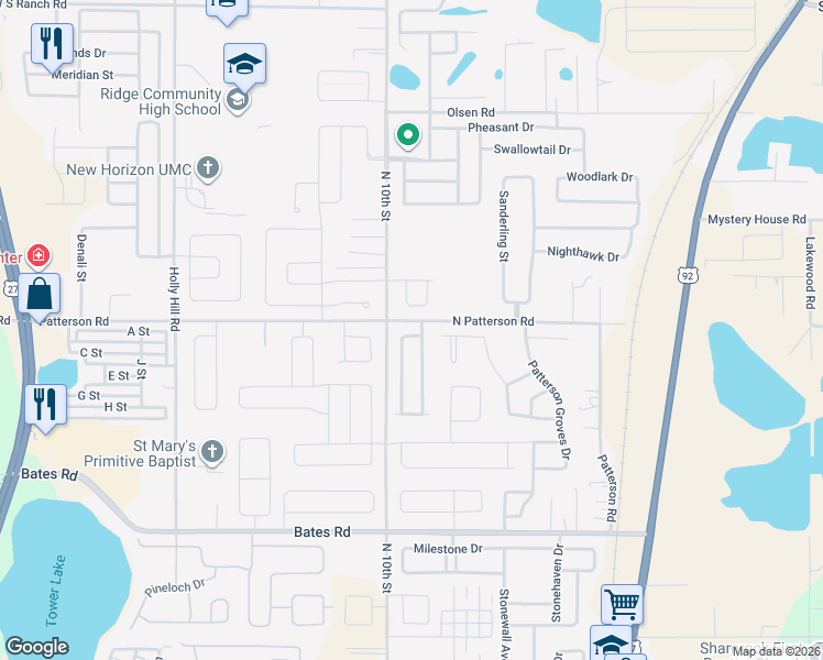 map of restaurants, bars, coffee shops, grocery stores, and more near 303 Eaglecrest Drive in Haines City