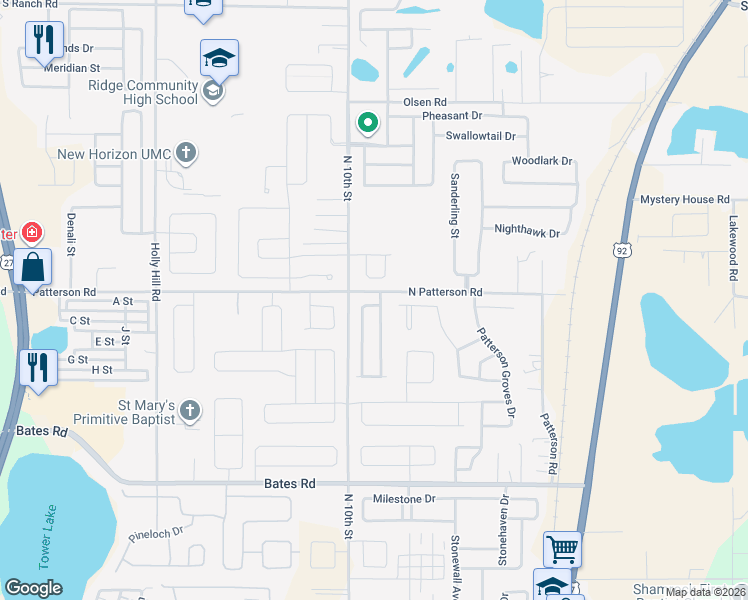 map of restaurants, bars, coffee shops, grocery stores, and more near 303 Eaglecrest Drive in Haines City