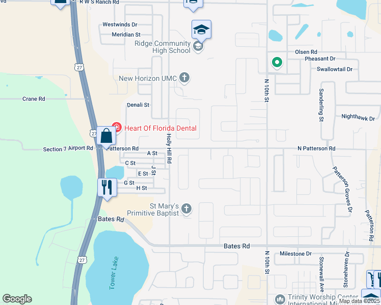 map of restaurants, bars, coffee shops, grocery stores, and more near 3495 Patterson Heights Drive in Haines City