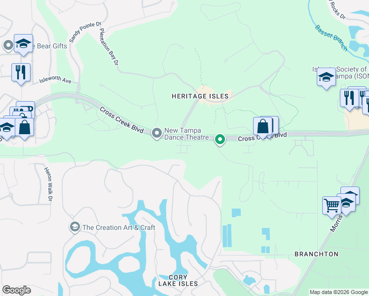 map of restaurants, bars, coffee shops, grocery stores, and more near 18018 Lanai Isle Drive in Tampa