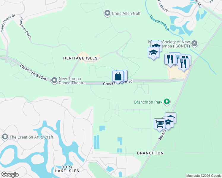 map of restaurants, bars, coffee shops, grocery stores, and more near 10867 Cross Creek Blvd in Tampa