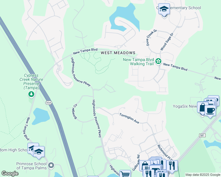 map of restaurants, bars, coffee shops, grocery stores, and more near 8129 Stone Path Way in Tampa