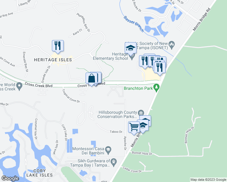 map of restaurants, bars, coffee shops, grocery stores, and more near 10831 Dragon Wood Drive in Tampa