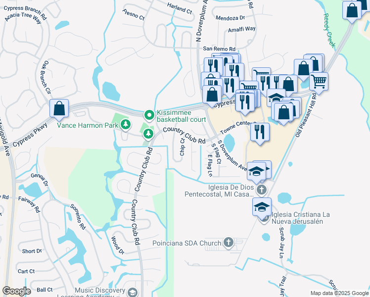map of restaurants, bars, coffee shops, grocery stores, and more near 42 Chip Court in Kissimmee
