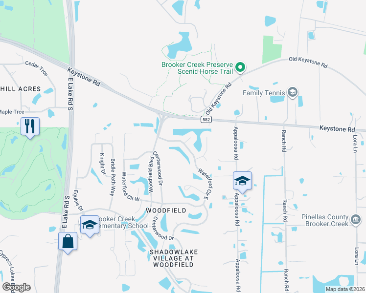 map of restaurants, bars, coffee shops, grocery stores, and more near 382 Waterford Circle East in Tarpon Springs