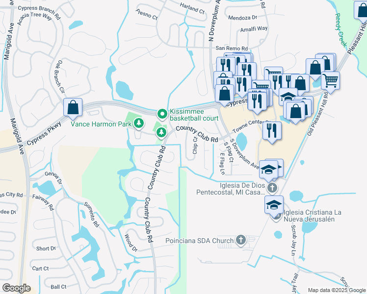 map of restaurants, bars, coffee shops, grocery stores, and more near 14 Chip Court in Kissimmee