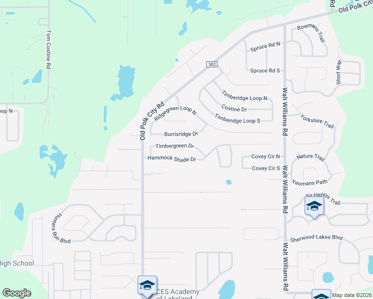 map of restaurants, bars, coffee shops, grocery stores, and more near 1027 Timbergreen Drive in Lakeland