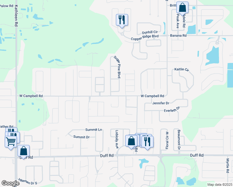 map of restaurants, bars, coffee shops, grocery stores, and more near 8040 Sugar Pine Boulevard in Lakeland