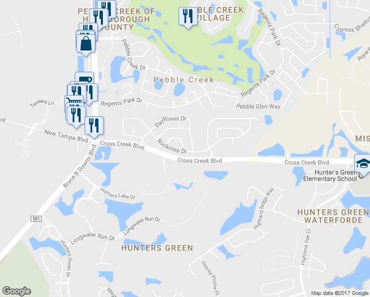 map of restaurants, bars, coffee shops, grocery stores, and more near 9304 Rockrose Drive in Tampa
