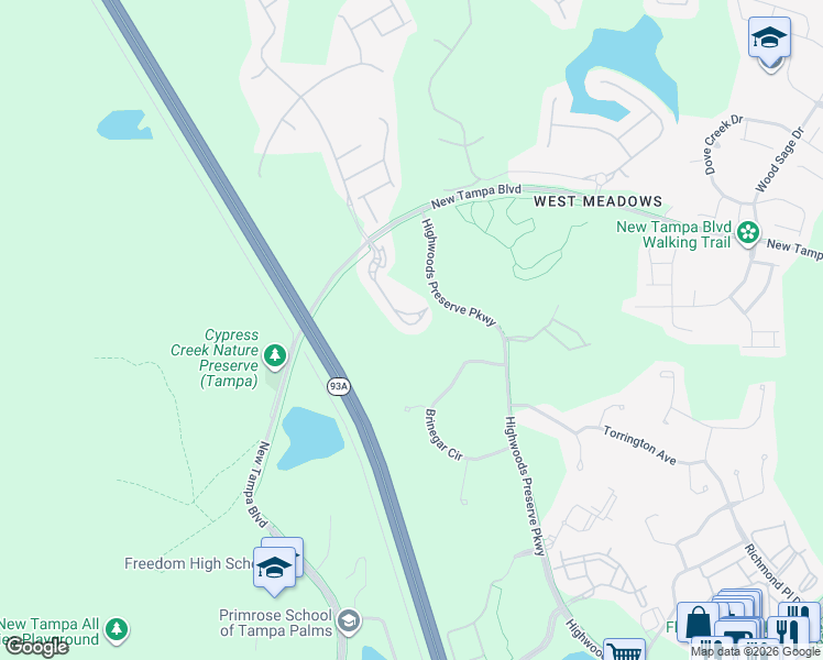 map of restaurants, bars, coffee shops, grocery stores, and more near 18832 Duquesne Drive in Tampa