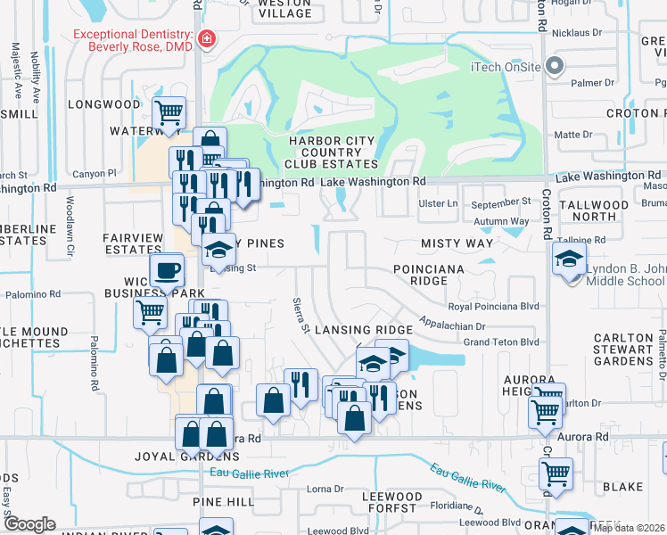 map of restaurants, bars, coffee shops, grocery stores, and more near 2113 Lansing St in Melbourne