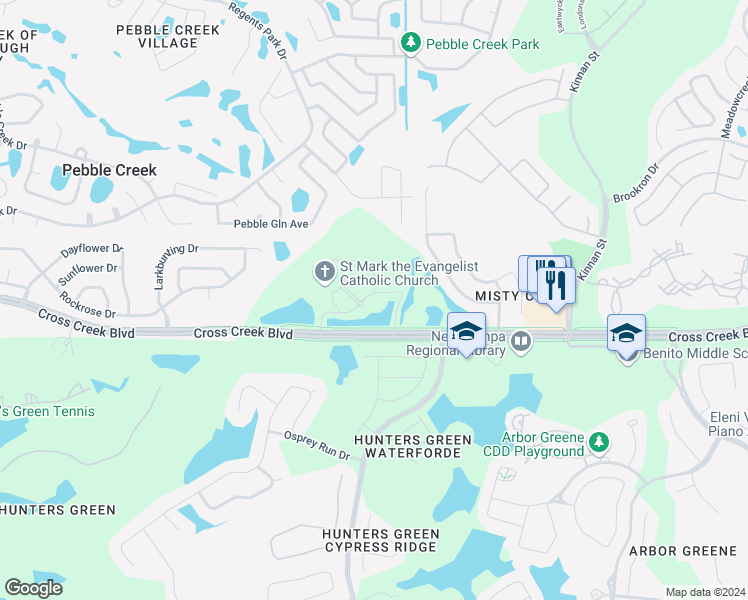map of restaurants, bars, coffee shops, grocery stores, and more near 15807 Fairchild Drive in Tampa