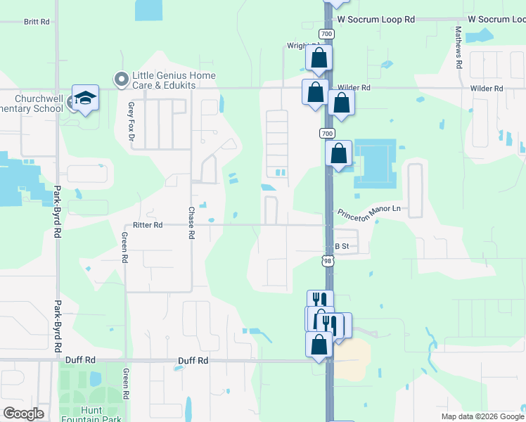map of restaurants, bars, coffee shops, grocery stores, and more near 1430 Ritter Road in Lakeland
