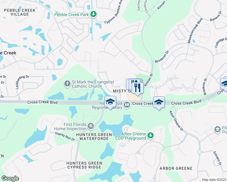 map of restaurants, bars, coffee shops, grocery stores, and more near 18107 Sweet Jasmine Drive in Tampa