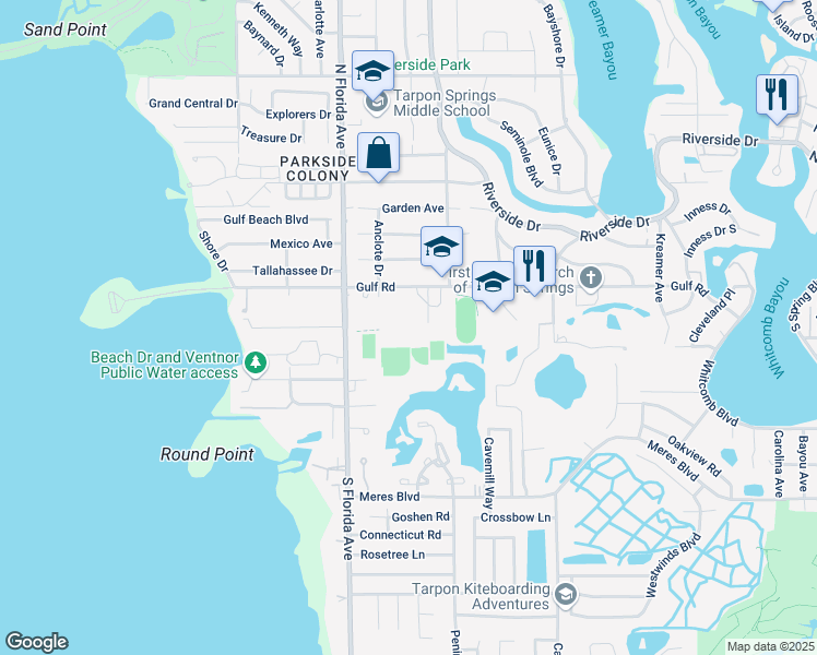 map of restaurants, bars, coffee shops, grocery stores, and more near 1411 Gulf Road in Tarpon Springs