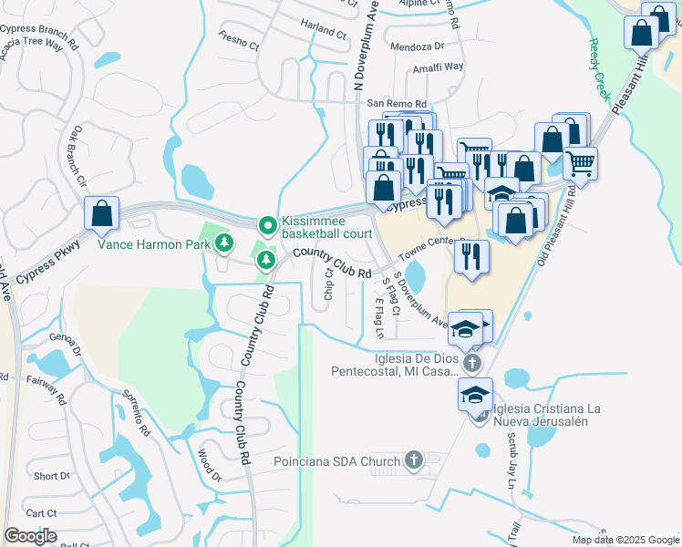 map of restaurants, bars, coffee shops, grocery stores, and more near 42 Chip Court in Kissimmee