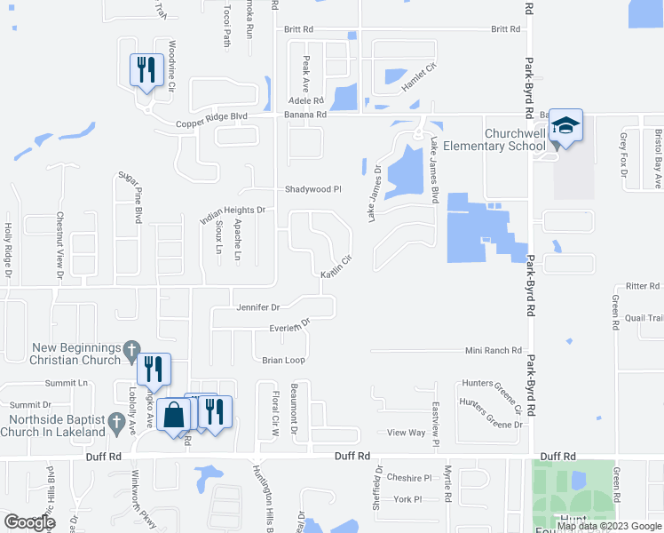 map of restaurants, bars, coffee shops, grocery stores, and more near 7926 Benjamin Drive in Lakeland