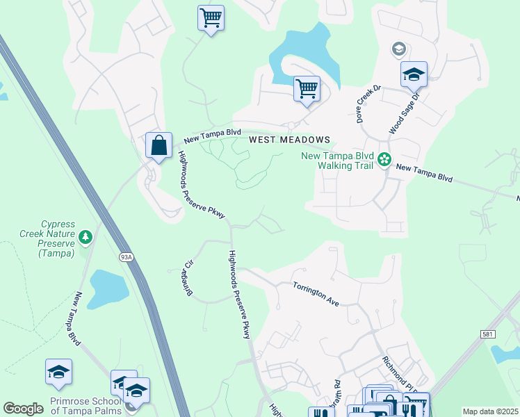 map of restaurants, bars, coffee shops, grocery stores, and more near 8172 Stone View Drive in Tampa