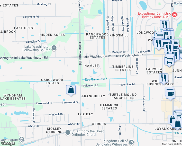 map of restaurants, bars, coffee shops, grocery stores, and more near 2312 Hamlet Drive in Melbourne