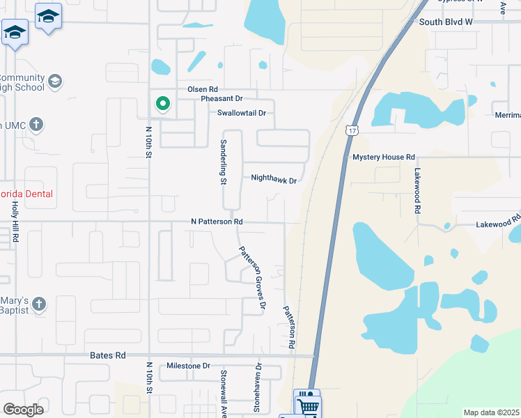 map of restaurants, bars, coffee shops, grocery stores, and more near 3672 Carter Road in Haines City