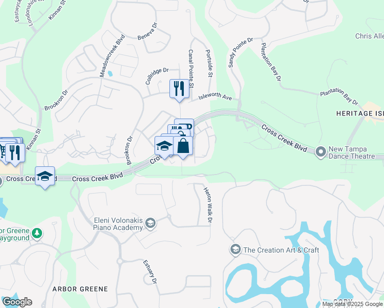 map of restaurants, bars, coffee shops, grocery stores, and more near 17952 Villa Creek Drive in Tampa