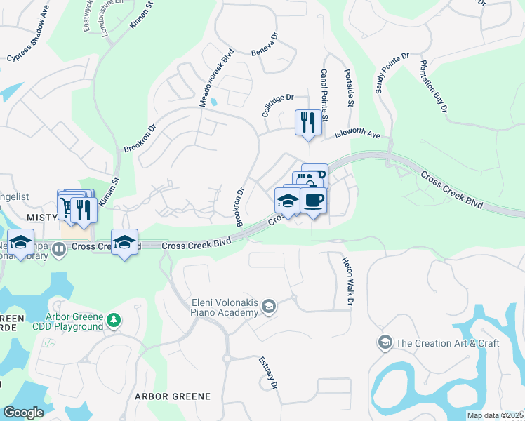map of restaurants, bars, coffee shops, grocery stores, and more near 10698 Brookron Drive in Tampa