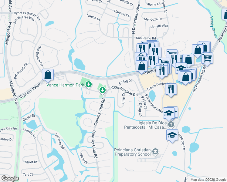 map of restaurants, bars, coffee shops, grocery stores, and more near 2 Chip Court in Kissimmee