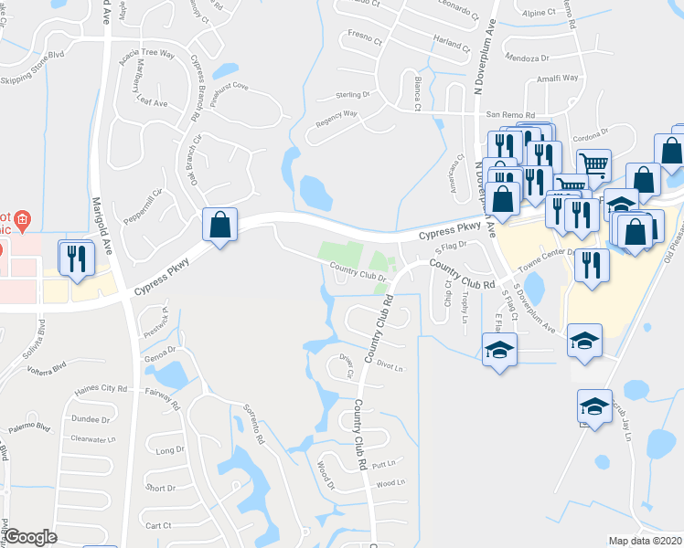 map of restaurants, bars, coffee shops, grocery stores, and more near 59 Saint Andrews Court in Kissimmee