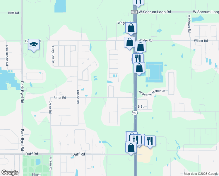 map of restaurants, bars, coffee shops, grocery stores, and more near 1425 Ritter Road in Lakeland