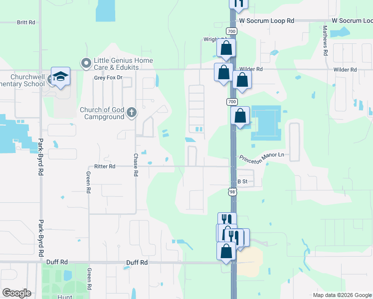 map of restaurants, bars, coffee shops, grocery stores, and more near 1527 Ritter Road in Lakeland