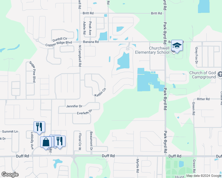 map of restaurants, bars, coffee shops, grocery stores, and more near 8147 Lake James Drive in Lakeland