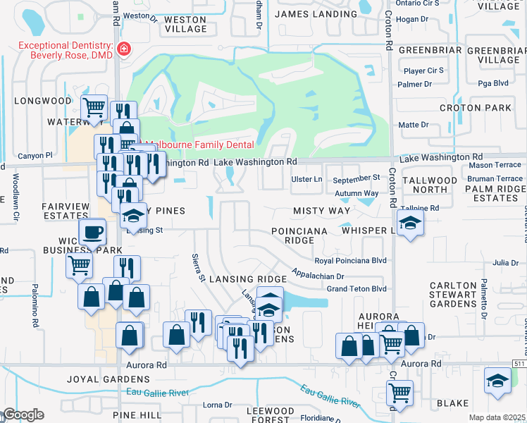 map of restaurants, bars, coffee shops, grocery stores, and more near 2450 Misty Way Lane in Melbourne