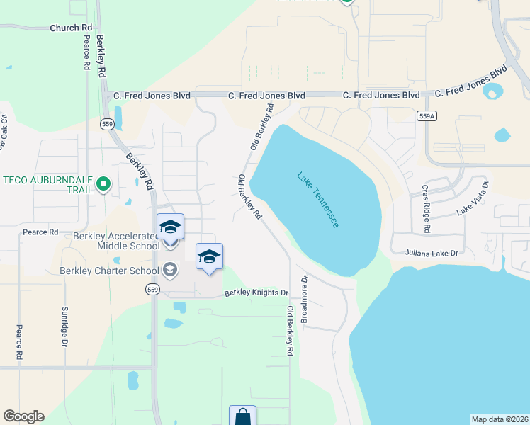 map of restaurants, bars, coffee shops, grocery stores, and more near 5697 Old Berkley Road in Auburndale