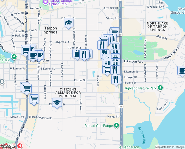 map of restaurants, bars, coffee shops, grocery stores, and more near 1441 Gulf Road in Tarpon Springs