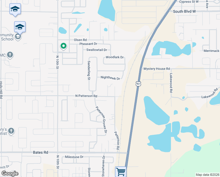 map of restaurants, bars, coffee shops, grocery stores, and more near 3672 Carter Road in Haines City