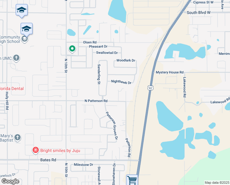 map of restaurants, bars, coffee shops, grocery stores, and more near 3672 Carter Road in Haines City