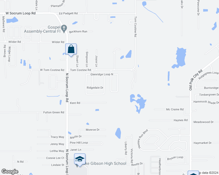 map of restaurants, bars, coffee shops, grocery stores, and more near 7954 Ridgeglen Circle West in Lakeland