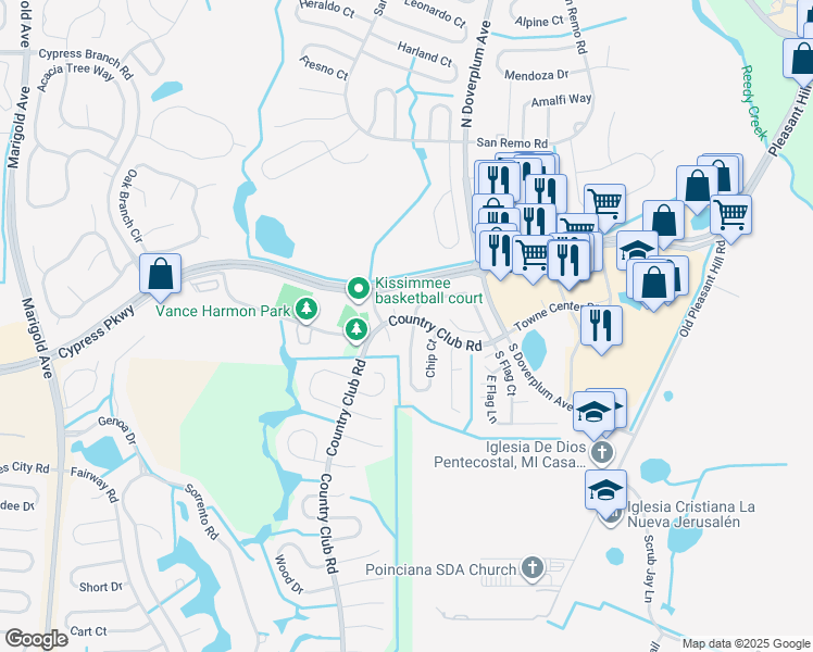 map of restaurants, bars, coffee shops, grocery stores, and more near 2 Chip Court in Kissimmee