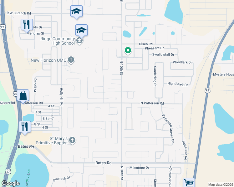 map of restaurants, bars, coffee shops, grocery stores, and more near 722 Persian Drive in Haines City